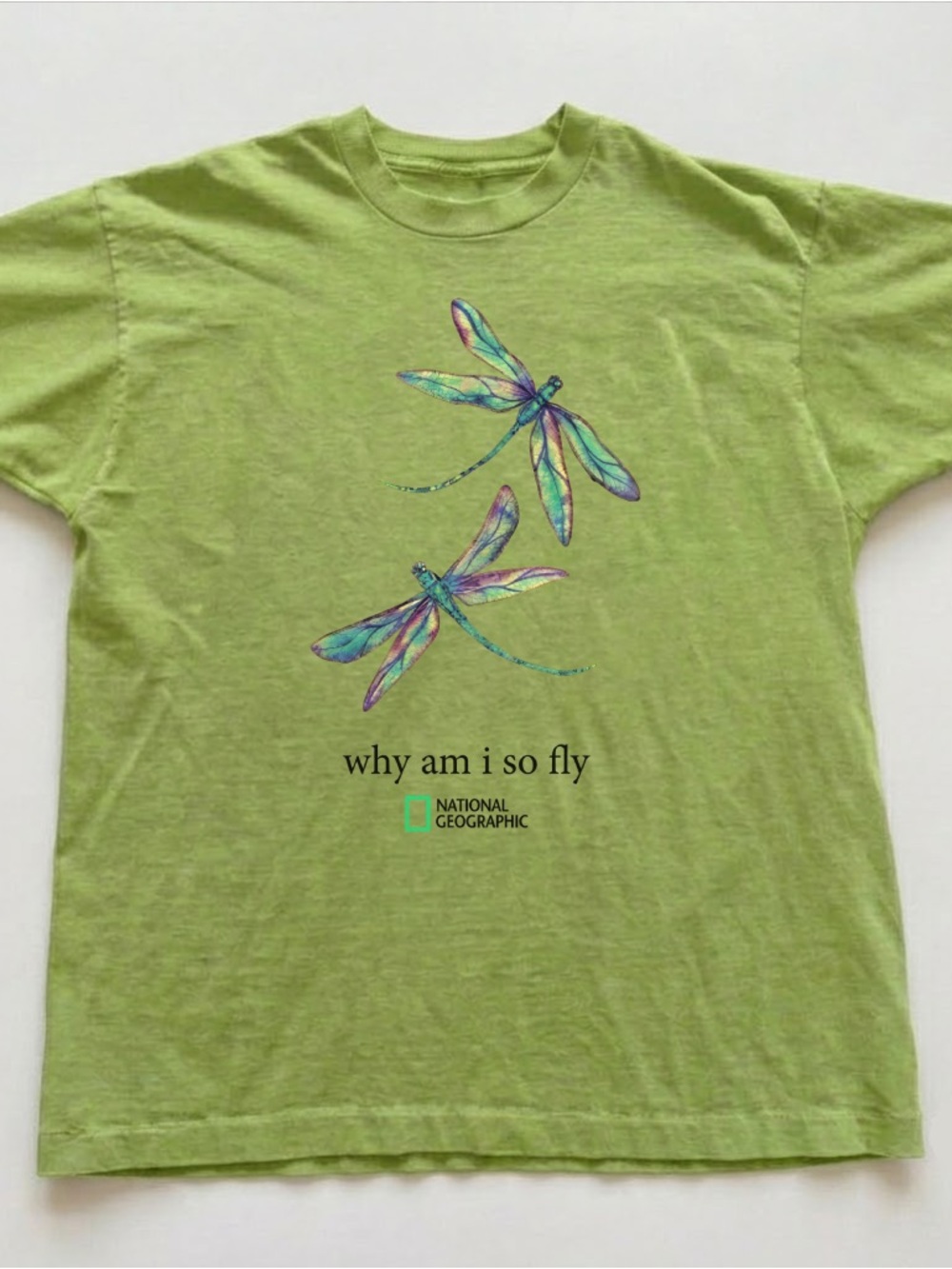 Gildan Lime Green Short Sleeve Tee with Colorful Dragonflies